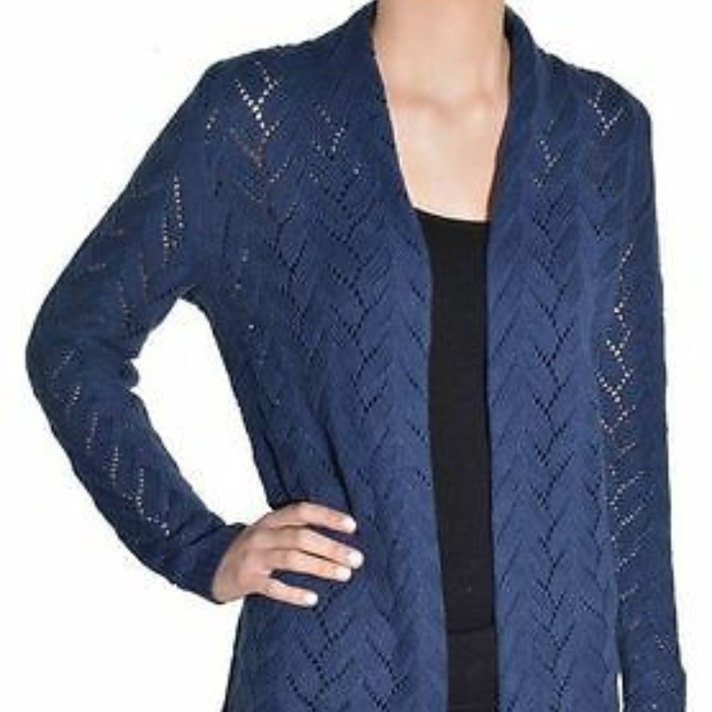 Leo & Nicole Open Front Long Pointelle Cardigan